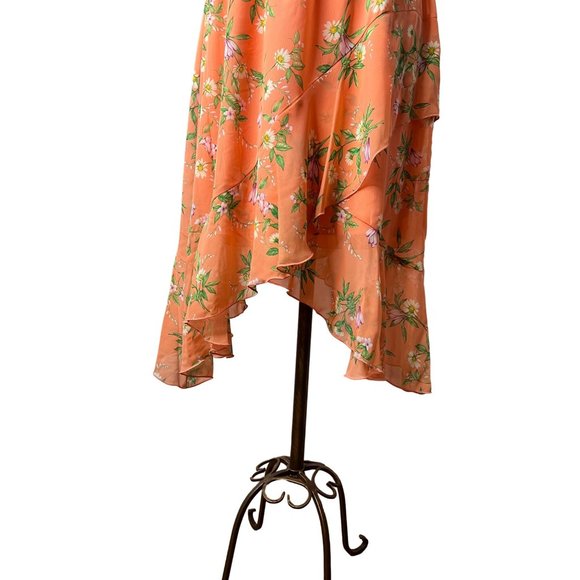 Stella & Julie Dress Orange Floral size 12 asymmetric hem lined sleeveless - Picture 10 of 12